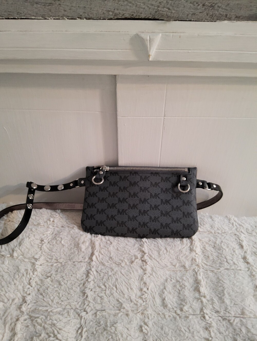Michael Kors Gray MK Monogram Crossbody with Studded Strap